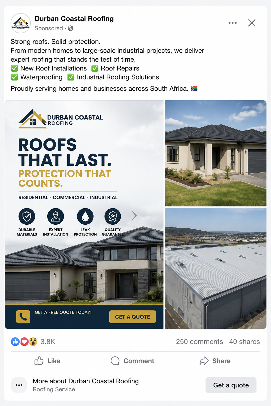 Durban Coastal Roofing - Live Facebook Sponsored Ad