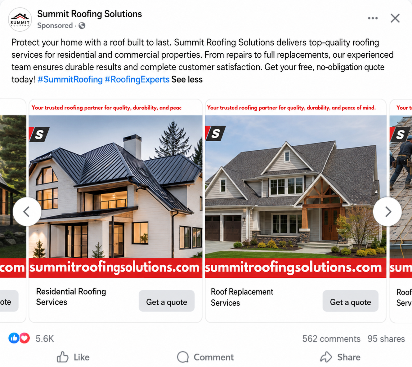 Summit Roofing Solutions - Live Facebook Sponsored Ad